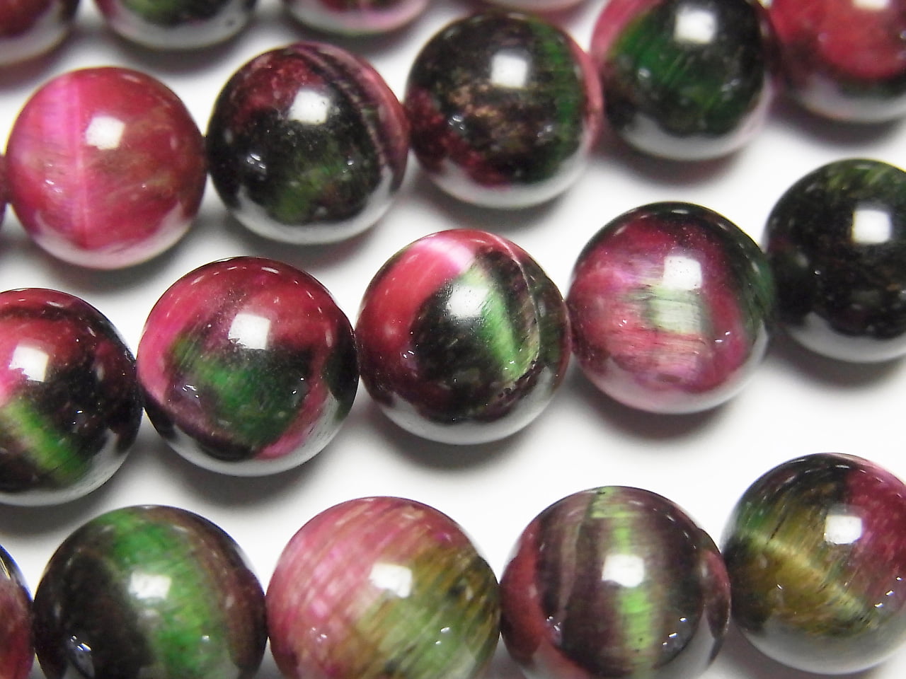 Mixed color Tiger's Eye Round 10mm [pink x green 2] half or 1strand beads (aprx.15inch/37cm)