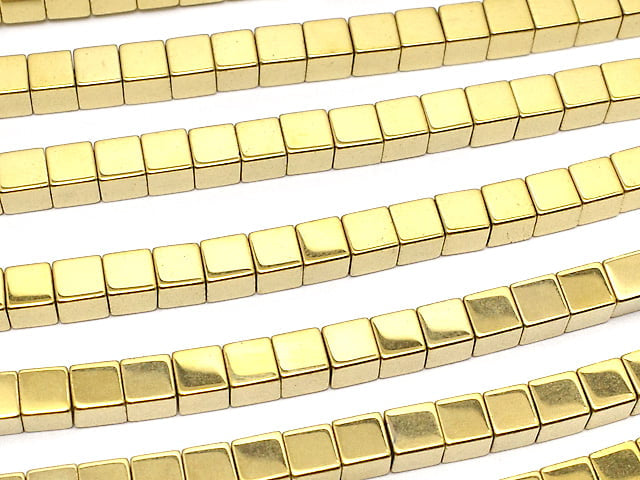 [Video] Hematite Cube 3x3mm x 3mm gold coating 1strand beads (aprx.15inch / 38cm)