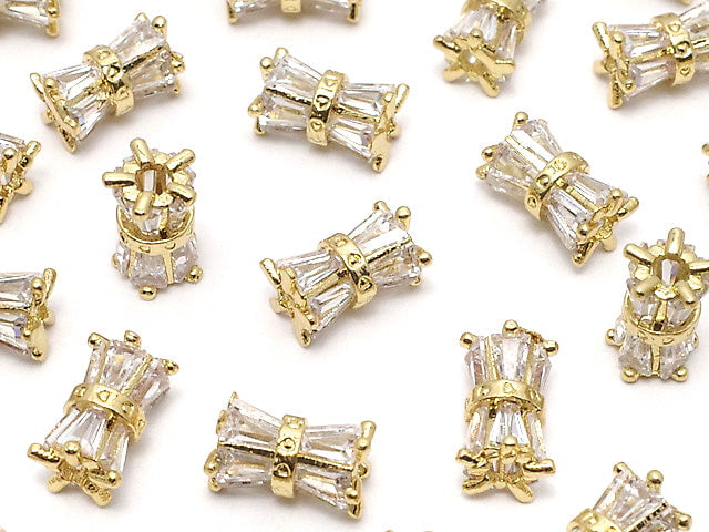 Metal parts Ribbon Tube 8x5x5mm Gold color (with CZ) 1pc