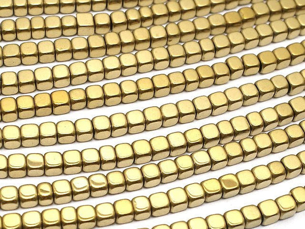 [Video] Hematite Cube 2 x 2 mm x 2 mm gold coating 1 strand beads (aprx.15 inch / 38 cm)