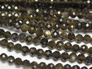 [Video] 1strand $4.79! High Quality! Golden Sheen Obsidian AAA Small Size Faceted Round 3mm 1strand beads (aprx.15inch / 38cm)