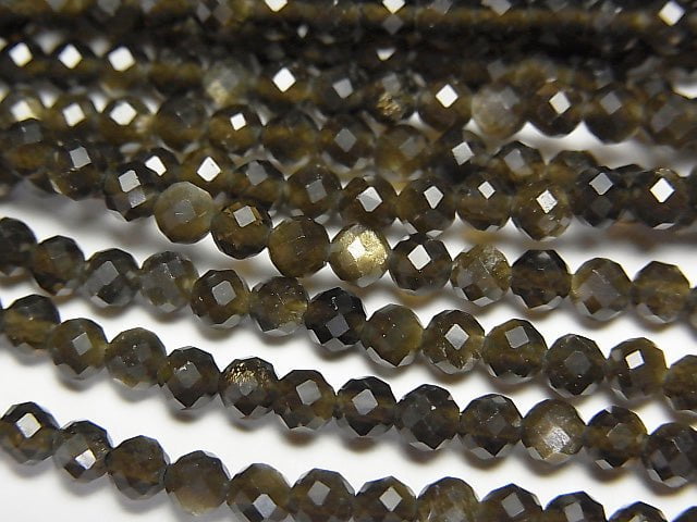 [Video] 1strand $4.79! High Quality! Golden Sheen Obsidian AAA Small Size Faceted Round 3mm 1strand beads (aprx.15inch / 38cm)