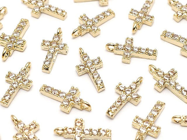 Metal Parts Charm with CZ Cross 10 x 5 mm [champagne] gold color 2 pcs