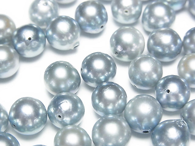 [Video] Japanese Akoya Pearl AA++ Round 8mm Silver Blue [Drilled Hole] 3pcs