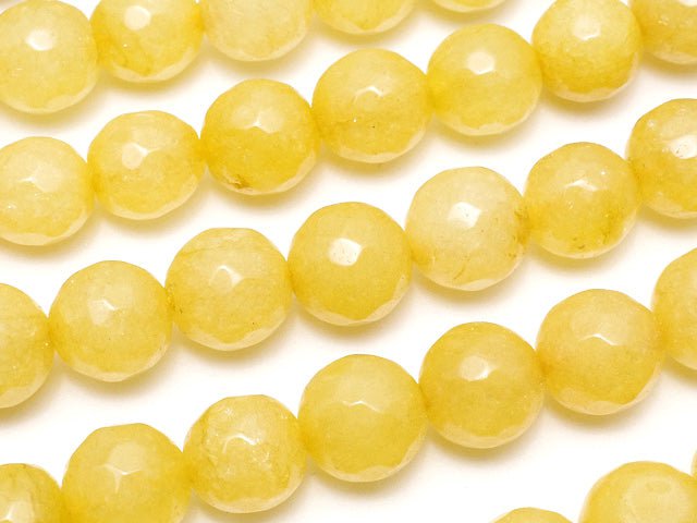 Yellow Color Jade 128 Faceted Round 8 mm 1strand beads (aprx.14 inch / 35 cm)