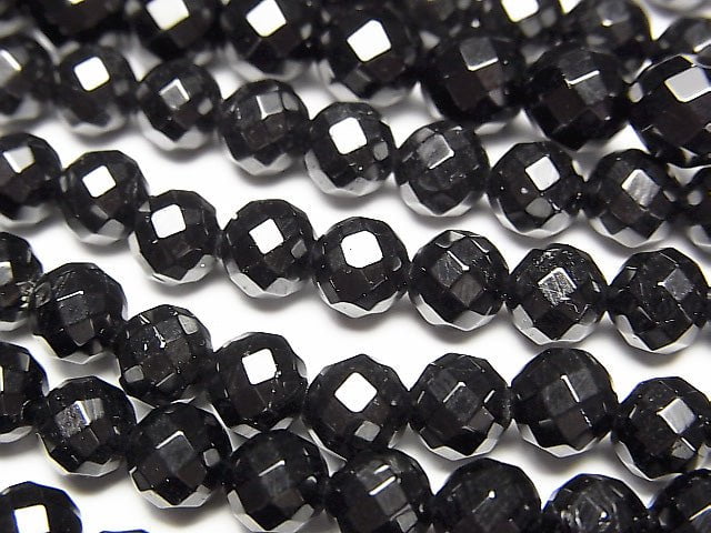 Black Tourmaline AAA 64Faceted Round 6mm half or 1strand beads (aprx.15inch / 38cm)