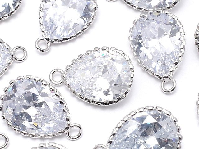 Metal parts CZ Pear shape Faceted charm 18x12x6mm Silver color 2pcs