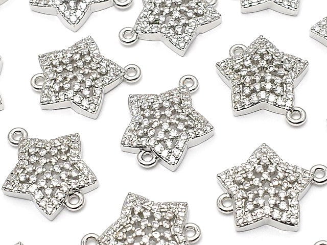 Metal Parts Star Motif Both Side Charm 15x13mm Silver Color (with CZ) 2pcs
