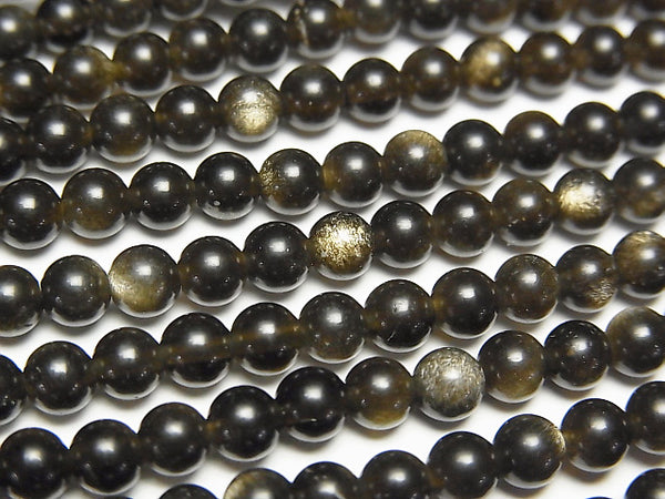 [Video] Golden Sheen Obsidian AAA Round 4mm 1strand beads (aprx.15inch / 38cm)