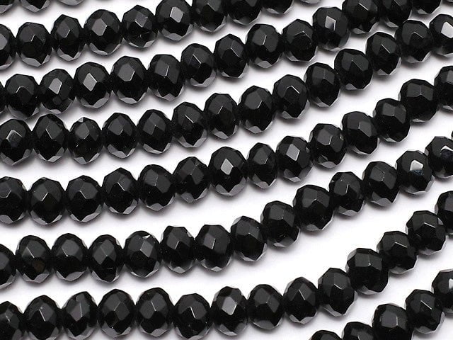 Black Color Jade Faceted Button Roundel 4 x 4 x 2 mm 1strand beads (aprx.14 inch / 35 cm)