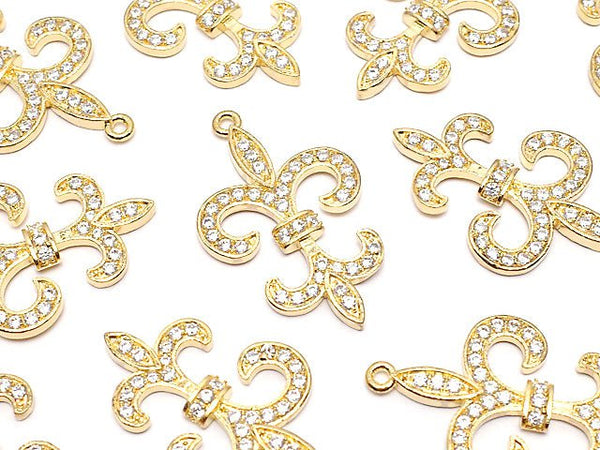 Metal Parts with CZ Lilies emblem Fleur motif charm 28 x 19 gold color 1 pc