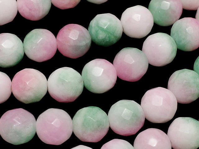 Pink & Green Jade 64Faceted Round 8mm 1strand beads (aprx.15inch / 37cm)