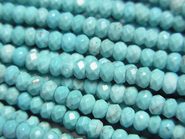 [Video] Magnesite Turquoise  Faceted Button Roundel 3x3x2mm 1strand beads (aprx.15inch/38cm)