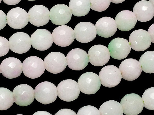 Pink & Green Color Jade 128 Faceted Round 6mm 1strand beads (aprx.15inch / 36cm)