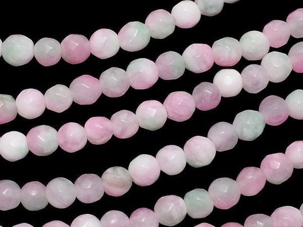 Pink & Green Jade 32 Faceted Round 4 mm 1 strand beads (aprx.15 inch / 37 cm)