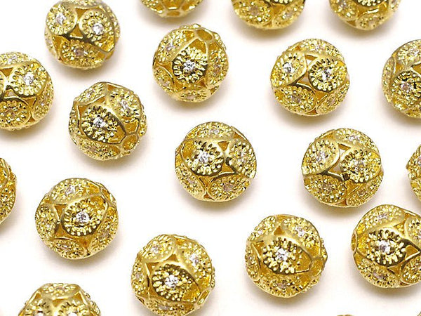 Metal Parts watermark patterned Round 8 mm gold color w / CZ 1pc $2.79!