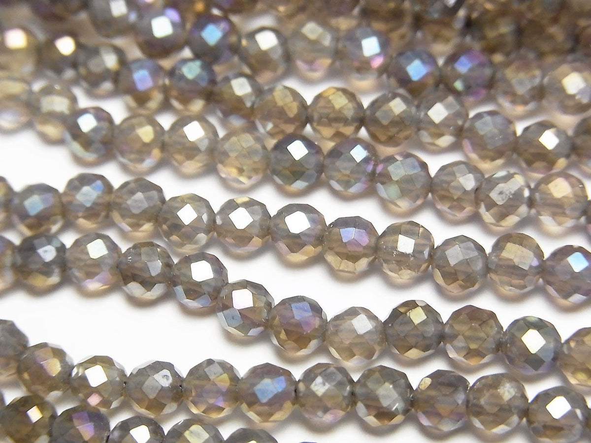 Hochwertig! Blitz, rauchiger Quarz facettiert Rund 4mm 1Strang Perlen (ca. 15Zoll/37cm)