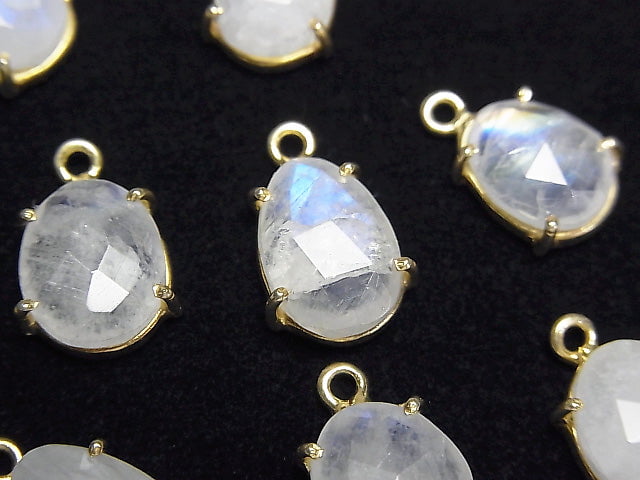 [Video]High Quality Rainbow Moonstone AA++ Bezel Setting Free Form Cut 18KGP 4pcs