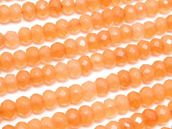 Orange Color Jade Faceted Button Roundel 4 x 4 x 3 mm 1 strand beads (aprx. 13 inch / 32 cm)