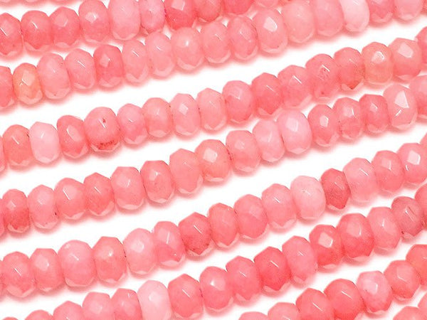 Strawberry Red Color Jade Faceted Button Roundel 4x4x3mm 1strand beads (aprx.13inch / 33cm)