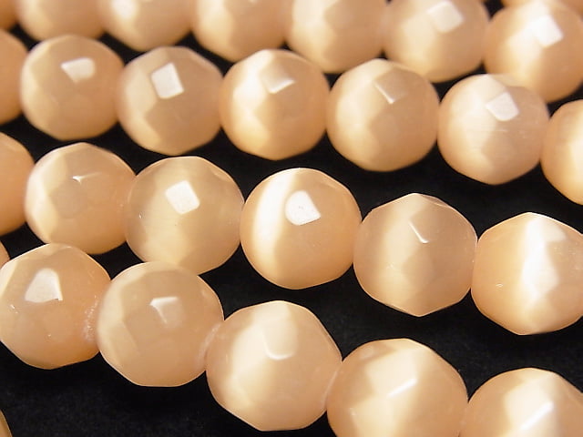 1strand $4.79! Light Orange Color Cat's Eye (Glass) Faceted Round 10mm 1strand beads (aprx.14inch / 34cm)