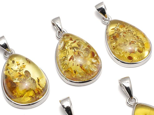 [Video] Baltic Amber Pear shape Pendant 19x14mm Silver925 1pc