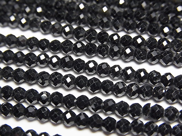 [Video] High Quality! Black Tourmaline AAA Faceted Button Rondelle 1strand beads (aprx.15inch / 38cm)