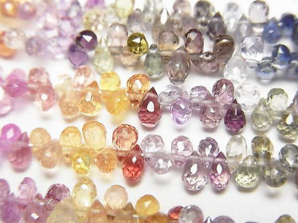 [Video]High Quality Multicolor Sapphire AAA- Drop Faceted Briolette half or 1strand beads (aprx.7inch/18cm)