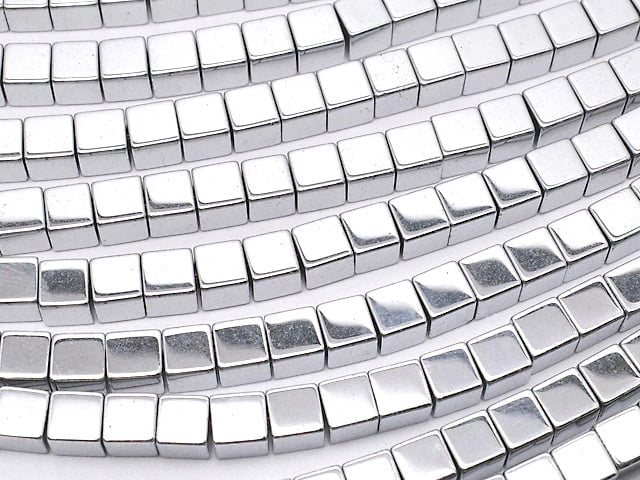 [Video] Hematite Cube 3x3x3mm Silver Coated 1strand beads (aprx.15inch/38cm)