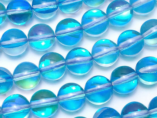 [Video] Aqua Blue Luna Flash Round 8mm 1strand beads (aprx.15inch/36cm)