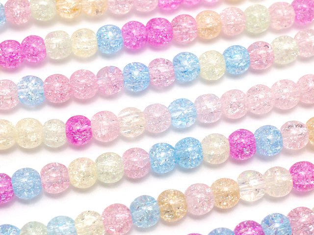 Multi Color Cracked Crystal Round 4mm Pastel 1strand beads (aprx.14inch / 35cm)