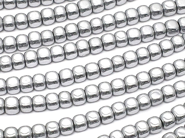 Hematite Small Size Cube 3x3x3mm Silver Coated 1strand (aprx.15inch/38cm)