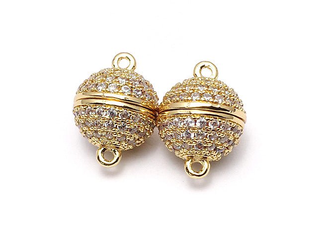 Metal Parts Magnetic Clasp Round 8mm, 10mm Gold Color (with CZ) 1pc