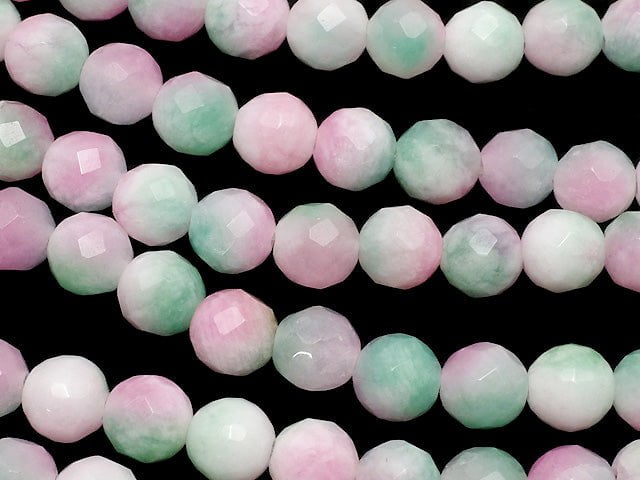 Pink & Green Jade 64Faceted Round 6mm 1strand beads (aprx.15inch / 37cm)