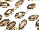 [Video] High Quality Smoky Quartz AAA Bezel Setting Faceted Oval 13x7mm 18KGP 2pcs