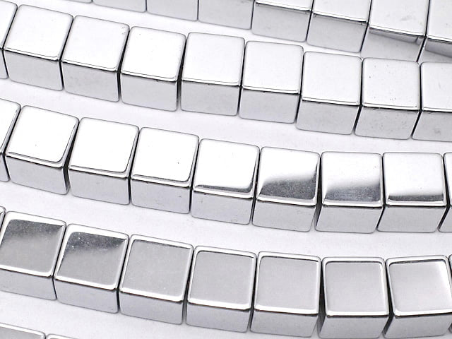 [Video] Hematite Cube 6 x 6 x 6 mm Silver coating 1 strand beads (aprx.15 inch / 38 cm)
