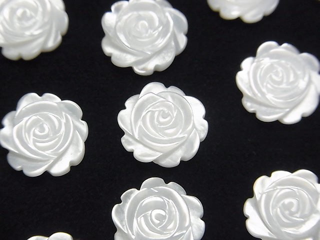 [Video] High quality White Shell (Silver-lip Oyster) Rose 12 mm [Half Drilled Hole] 4pcs