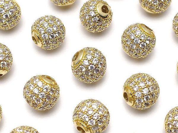 Metal Parts Round beads 6 mm, 8 mm, 10 mm gold color (with CZ) 1 pc