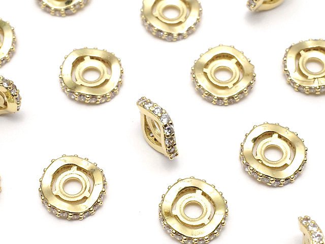 Metal parts Rondelle 9.5x9.5x2.5mm Gold (with CZ) 2pcs