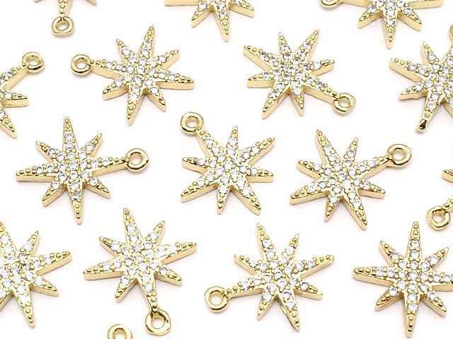 Metal Parts Star motif Star motif charm 14 x 12 mm gold color (with CZ) 2 pcs