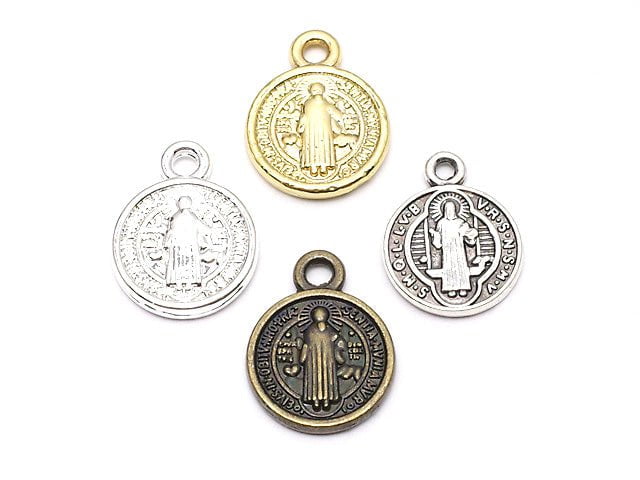 Metal Parts Charm 13x10x2mm St. Benedict Miraculous Medal Motif 10pcs