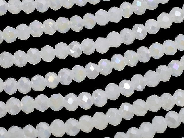 Glass Beads  Faceted Button Roundel 3 x 3 x 2 mm White NO.2 AB 1 strand beads (aprx.15 inch / 36 cm)