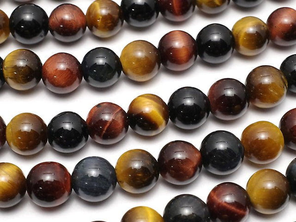 [Video] Tiger's Eye AAA - AA ++ 3 color mix Round 6mm 1strand beads (aprx.15inch / 37cm)