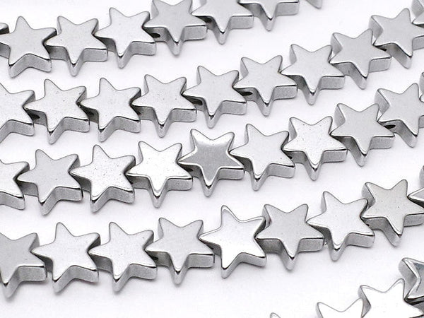 Hematite star 6 x 6 mm x 2 mm silver coating 1 strand beads (aprx.14 inch / 35 cm)