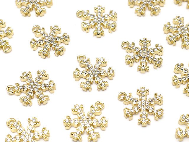 Metal Parts Snow Crystal Charm 14x11mm Gold Color (with CZ) 1pc