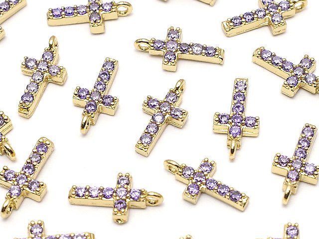 Metal Parts Charm with CZ Cross 10 x 5 mm [Amethyst] gold color 2
