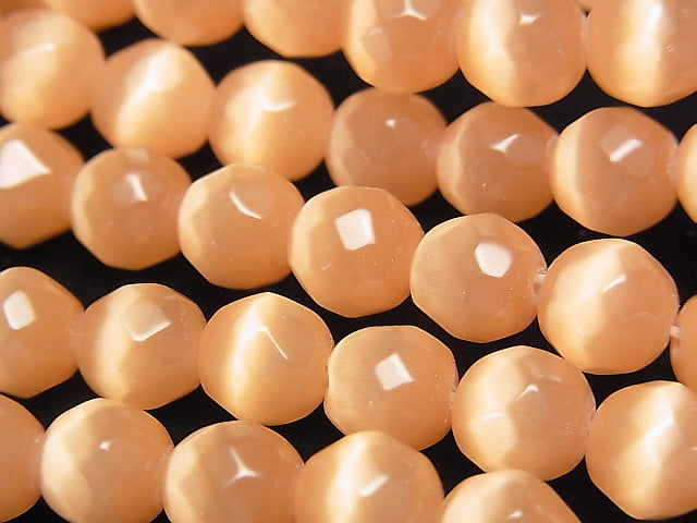 1strand $3.79! Light Orange Color Cat's Eye (Glass) 32 Faceted Round 8 mm 1strand beads (aprx.14 inch / 34 cm)