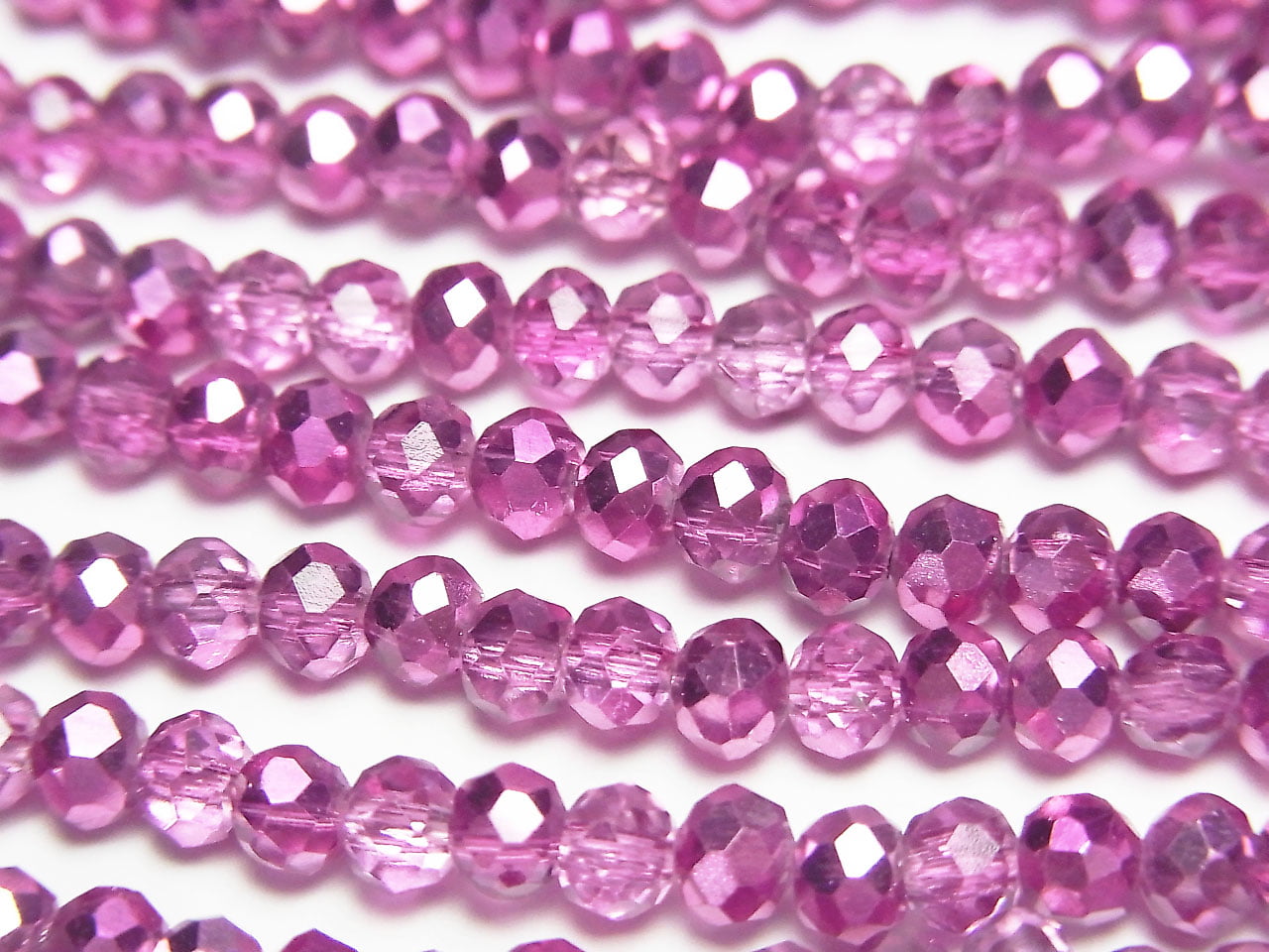 Glass Beads Faceted Button Rondelle 4.5x4.5x3.5mm Pink Purple Half-Coated 1strand Beads (approx. 15 inches/36 cm)