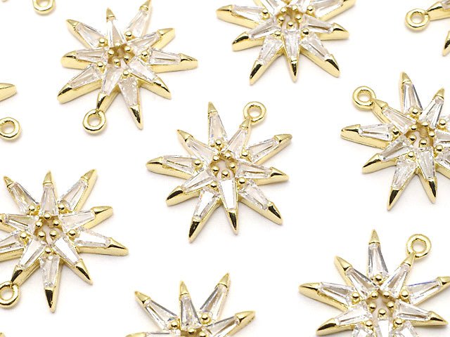 Metal parts Star motif charm with CZ 17x15mm Gold color 2pcs