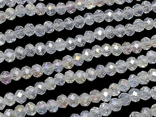 Glass Beads  Faceted Button Roundel 3x3x2.5 Silver - Crystal AB 1strand beads (aprx.14inch / 35cm)